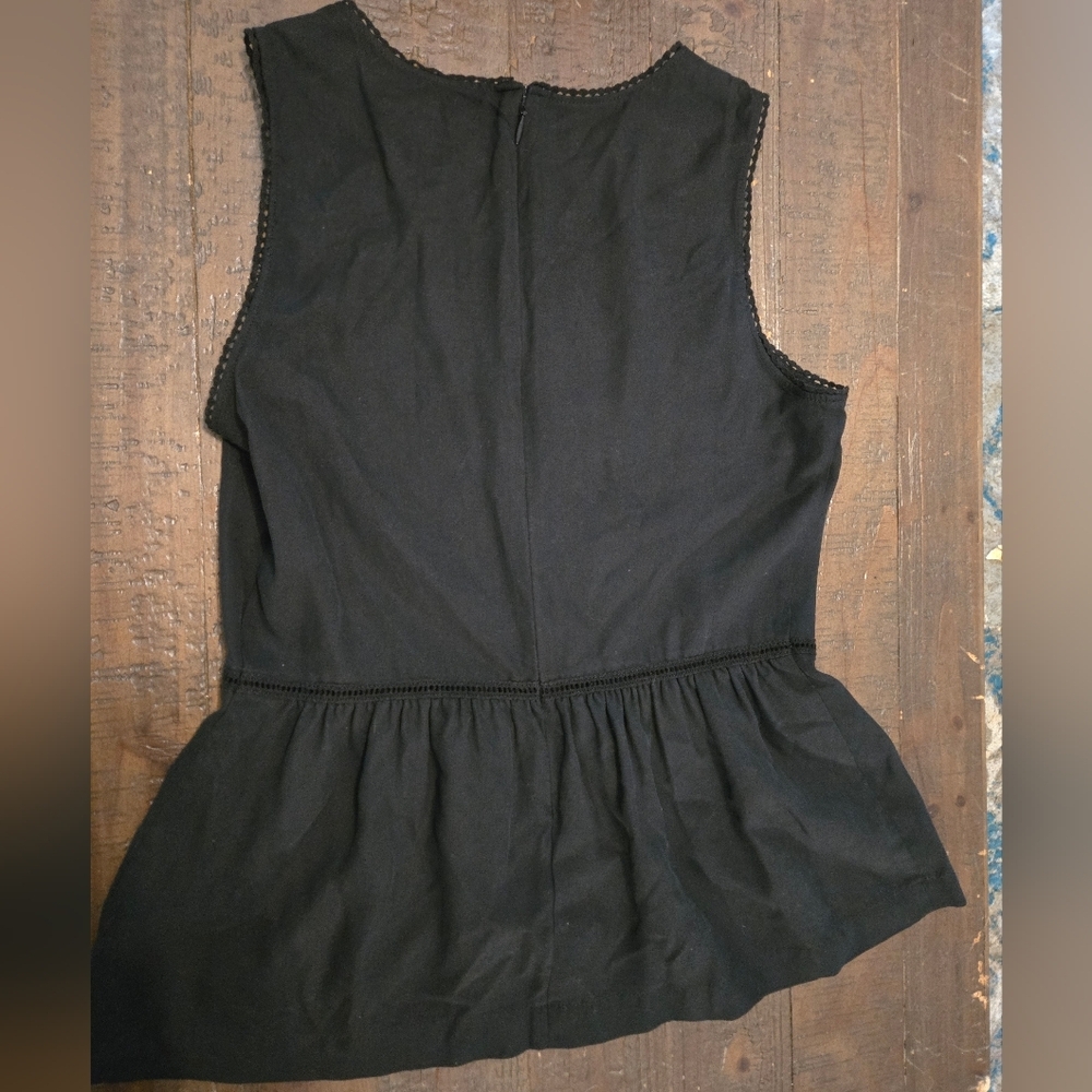 Madewell Black Lace Detail Blouse Peplum Eyelet 100% Silk Office Grunge - Picture 5 of 5
